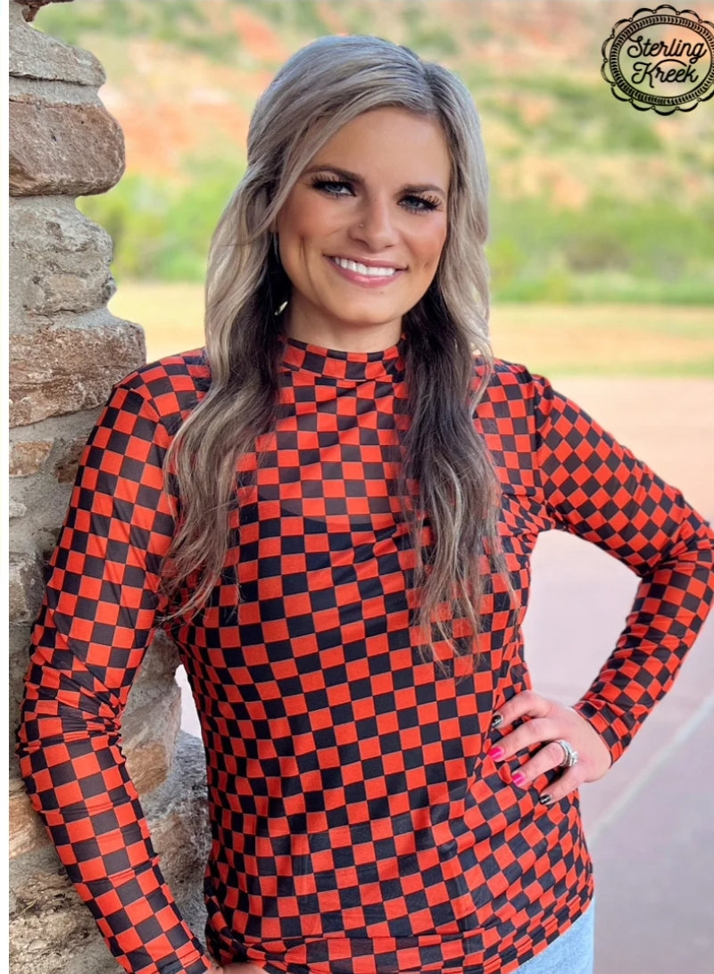 Pep Rally Mesh Top Orange & Black