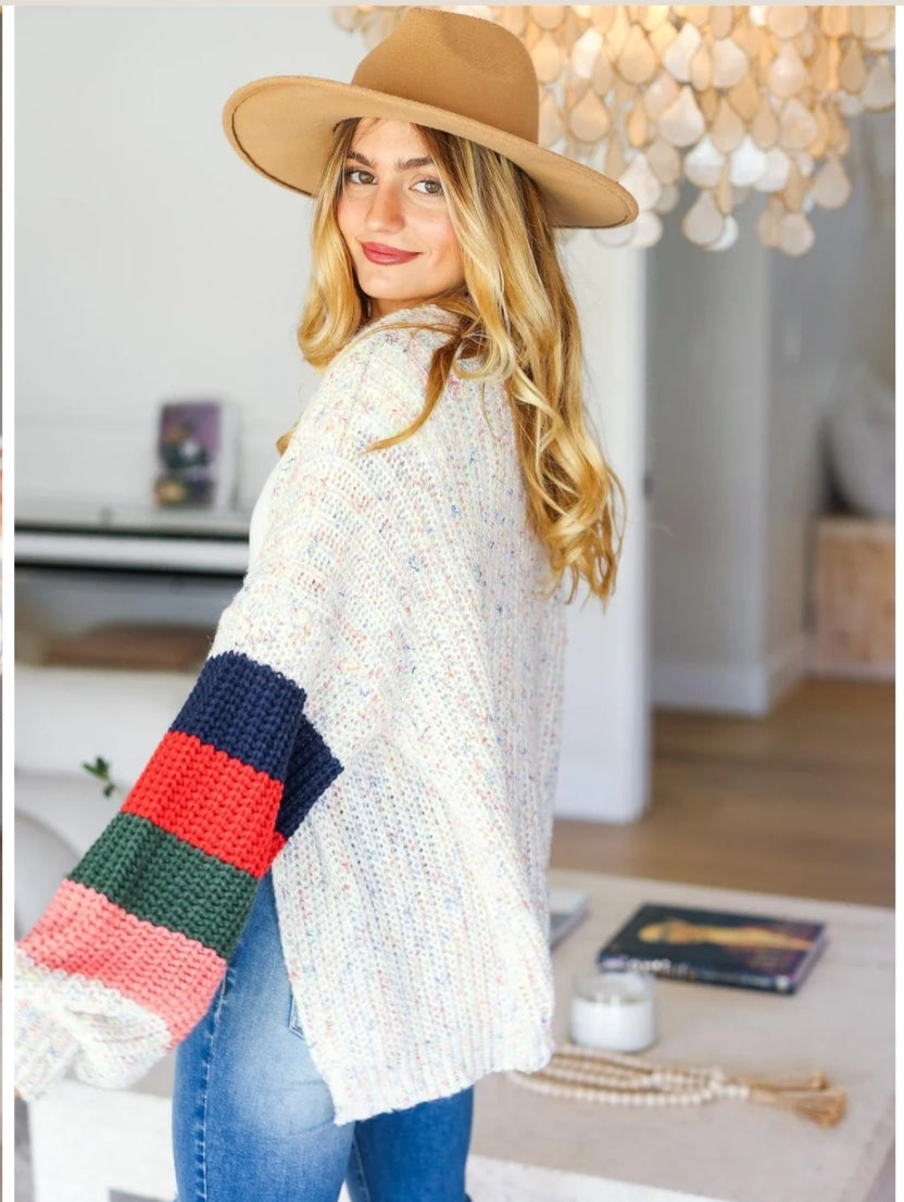 PLUS MULTI COLOR OVERSIZED SWEATER OPEN CARDIGAN