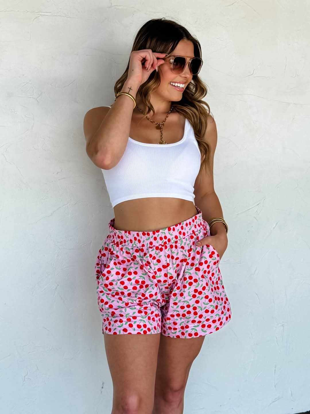 Sun & Fun Printed Shorts-Cherry
