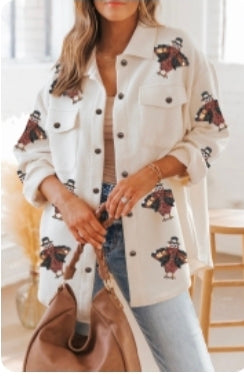 Beige sequin turkey shacket