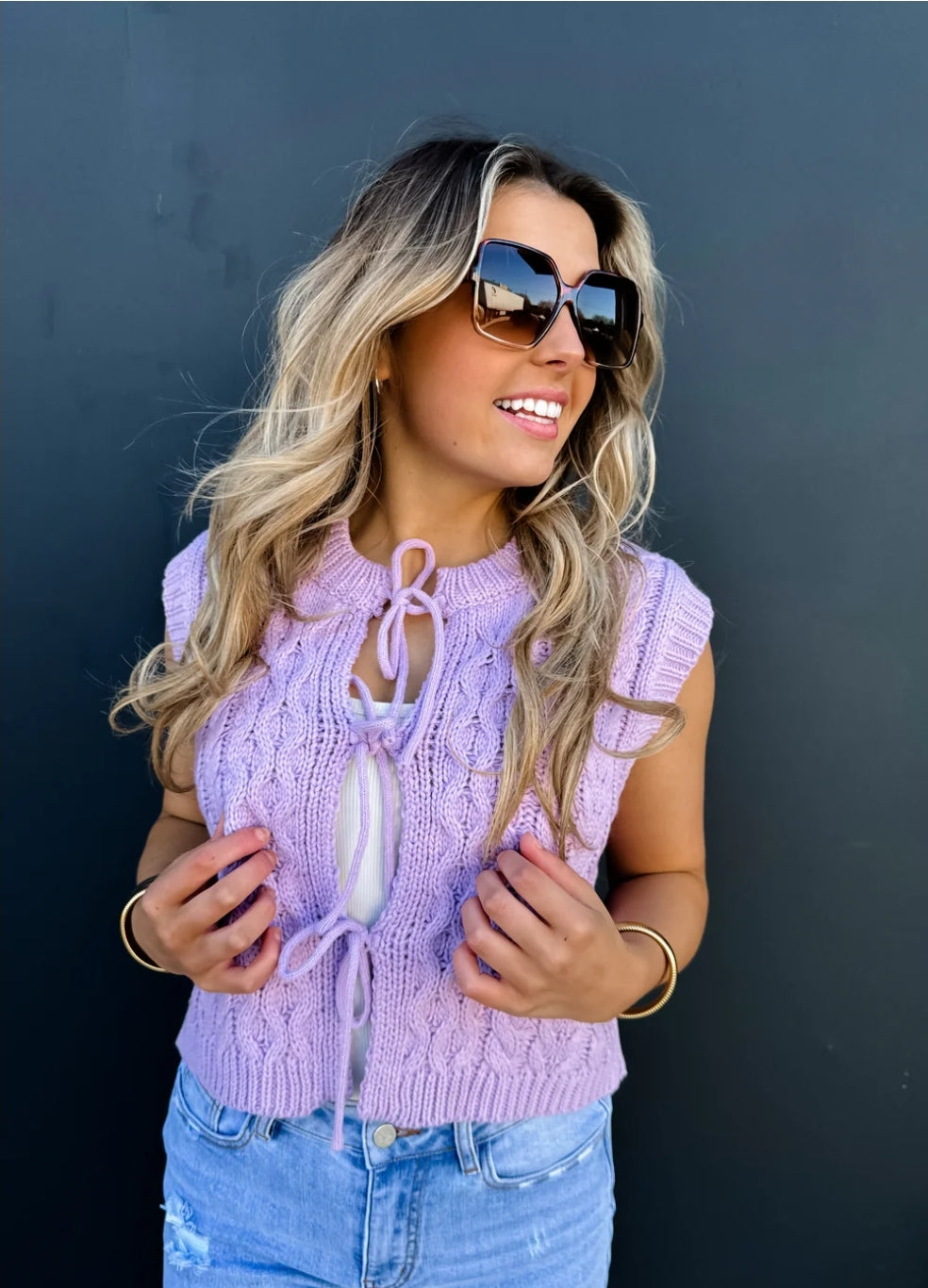 Purple Flora Tie Front Sweater Vest