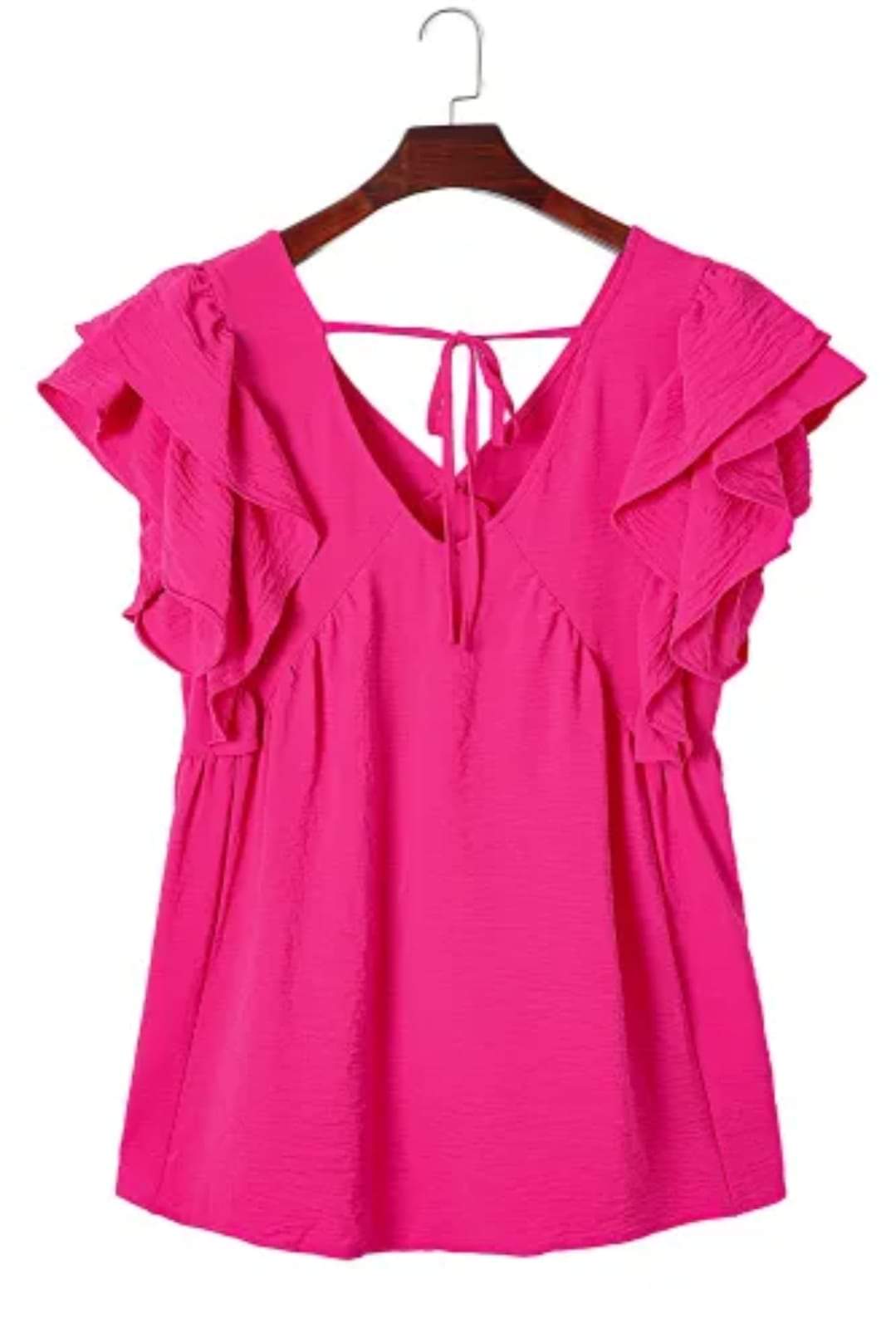 Plus Size Ruffle V Neck Tie Back Tunic Top