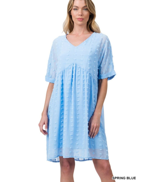 Swiss Dot Babydoll V-neck Dress