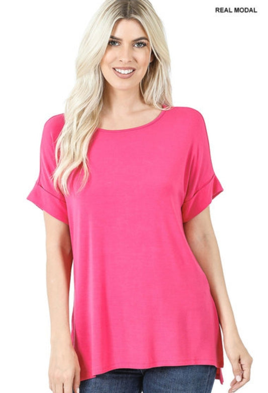 Real Modal Short Sleeve Boat Neck Top