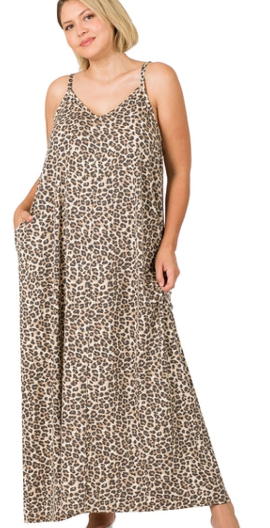 Plus Soft French Terry Leopard Cami Maxi Dress