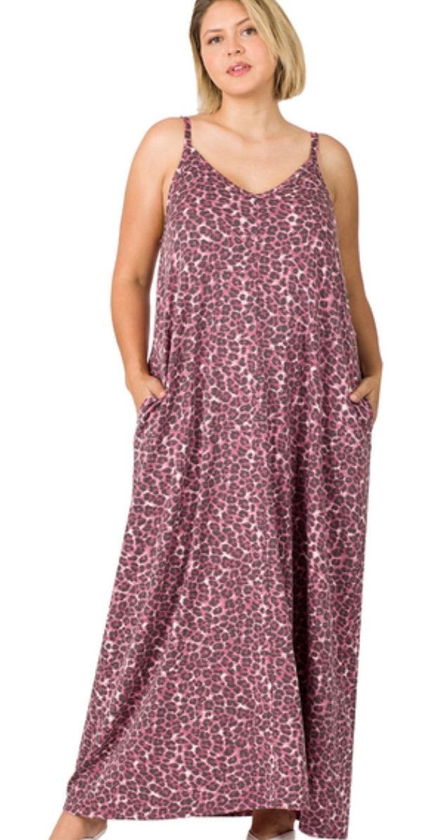Plus Soft French Terry Leopard Cami Maxi Dress
