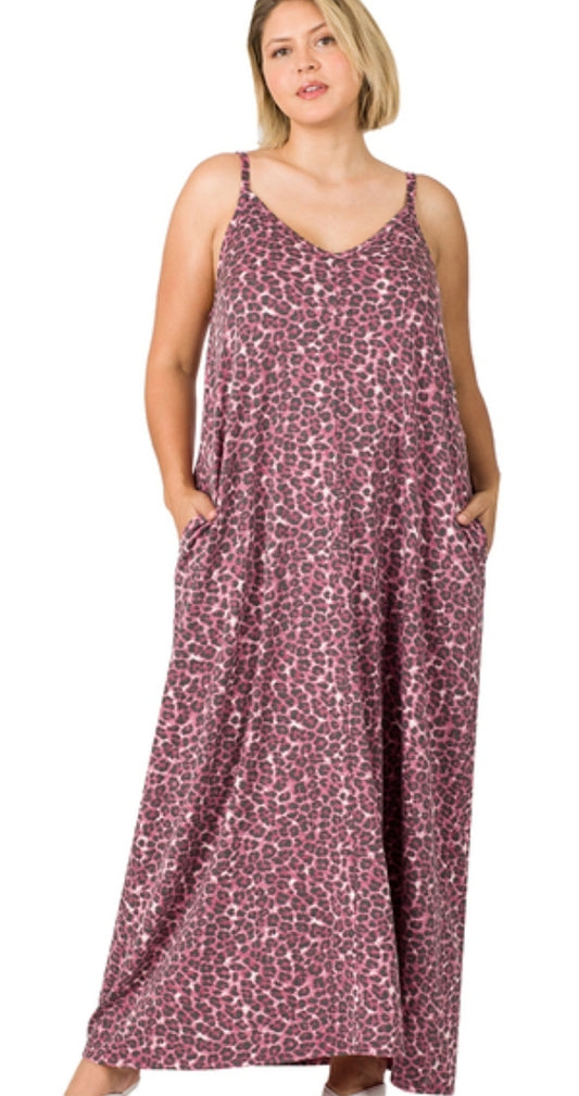Plus Soft French Terry Leopard Cami Maxi Dress