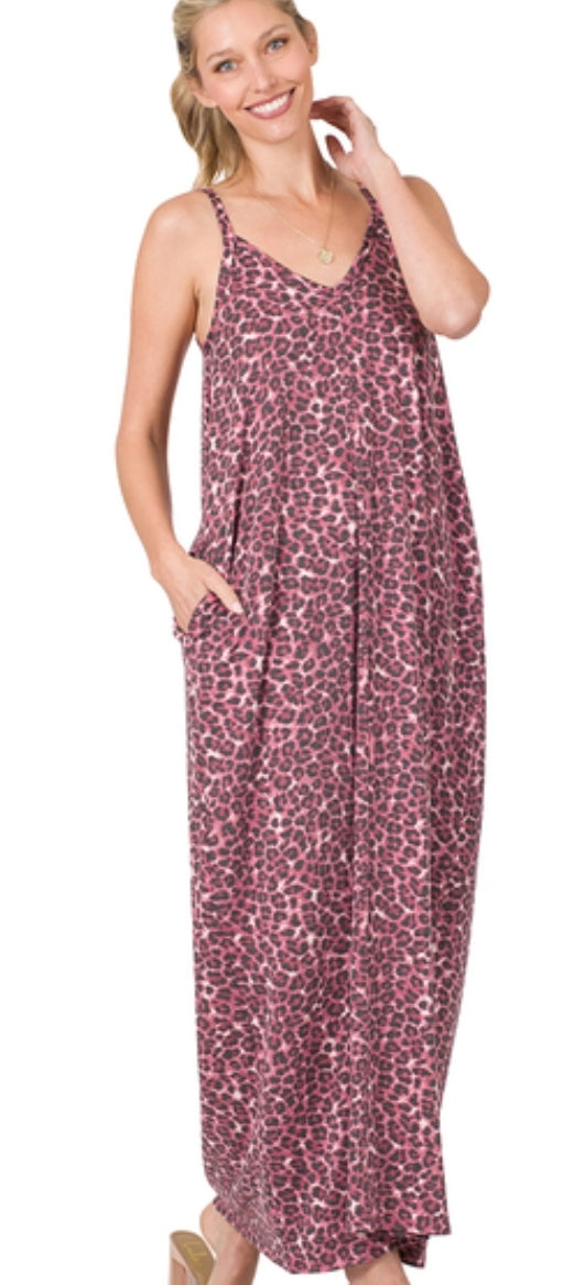Soft French Terry Leopard Cami Maxi Dress
