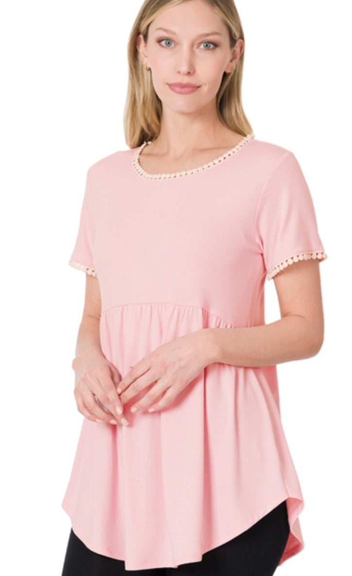 Short Sleeve Empire Waist Shirring Top