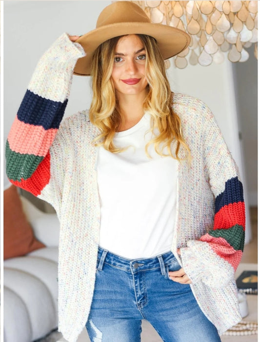 PLUS MULTI COLOR OVERSIZED SWEATER OPEN CARDIGAN
