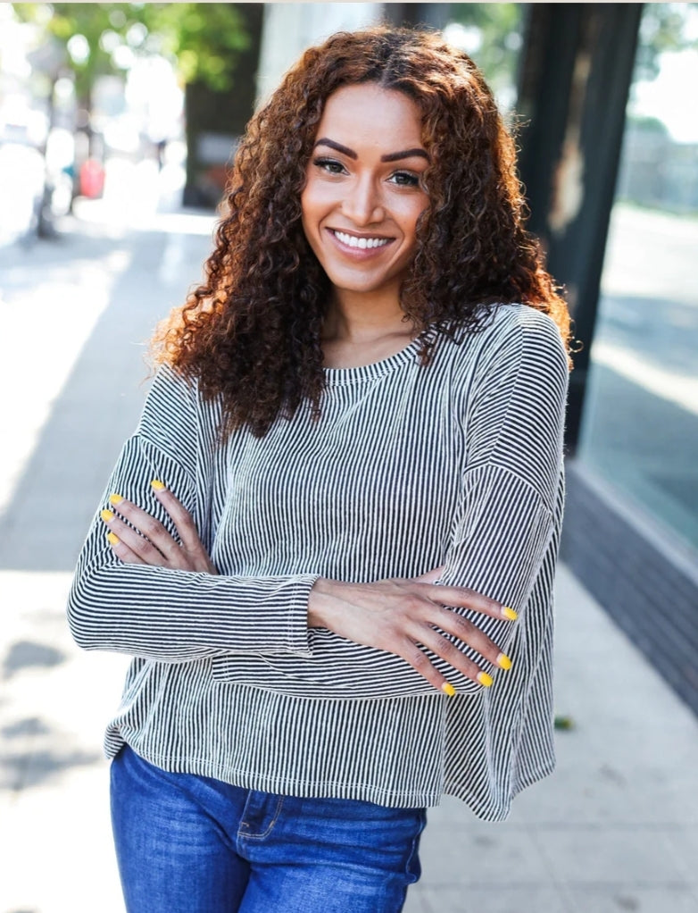 Hello Beautiful Black Rib Dolman Sweater Top