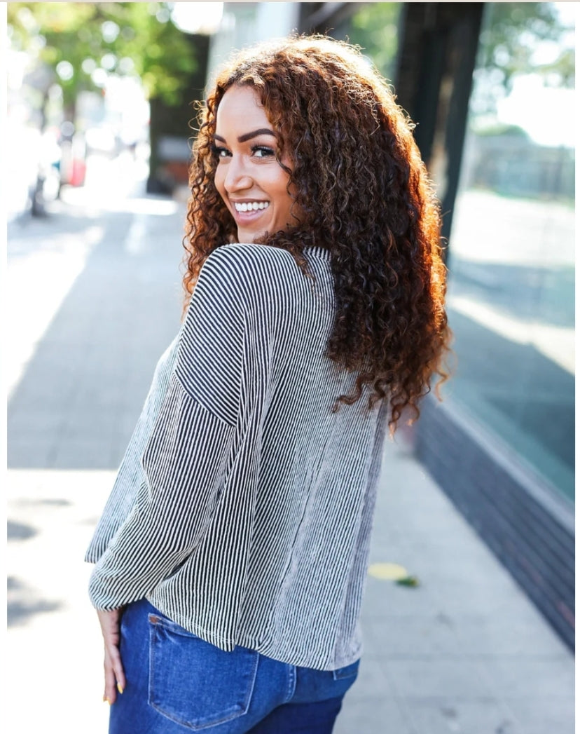 Hello Beautiful Black Rib Dolman Sweater Top