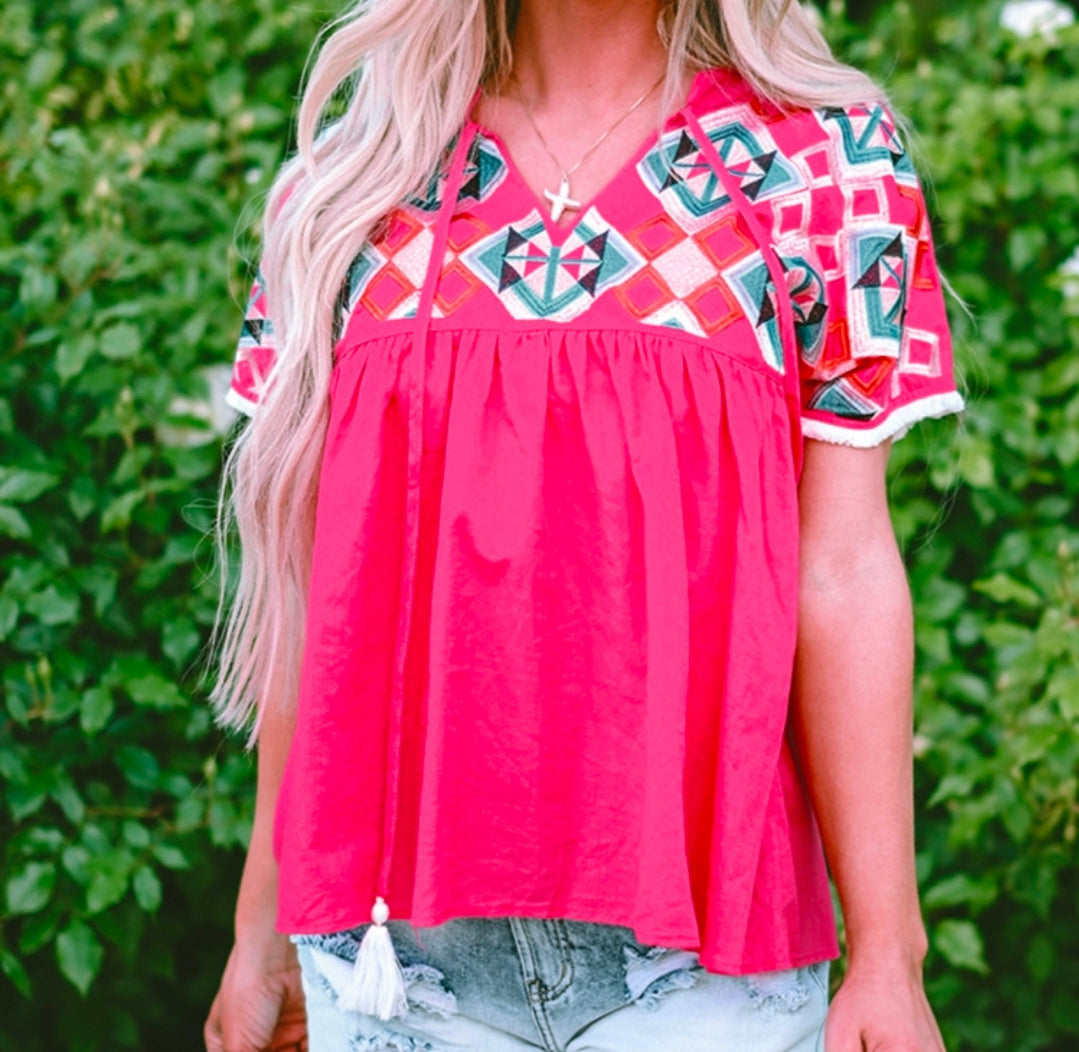 Strawberry pink geometric top