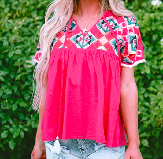 Strawberry pink geometric top