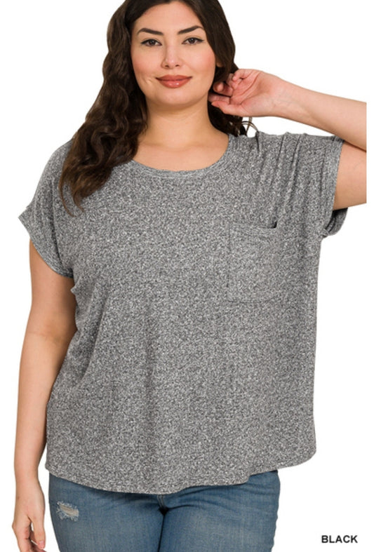 Plus melange hacci tee with pocket