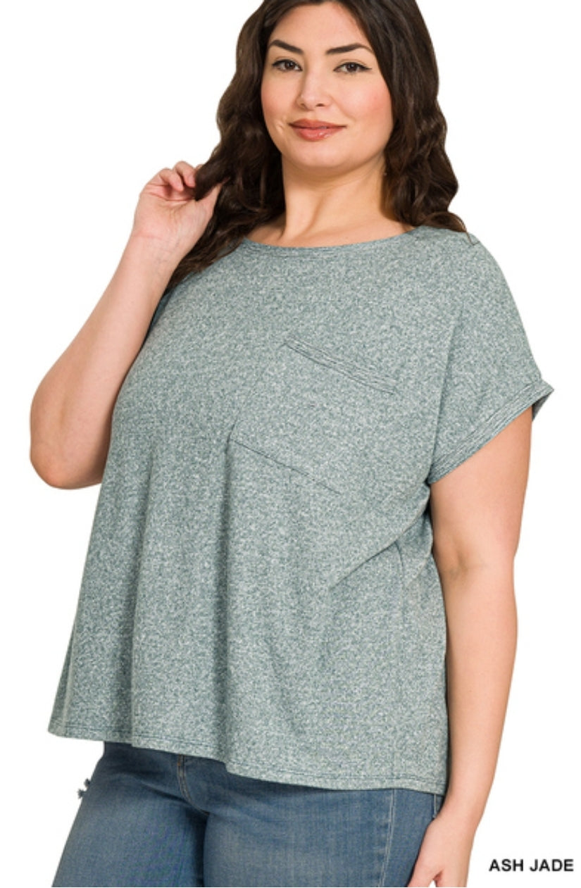 Plus melange hacci tee with pocket