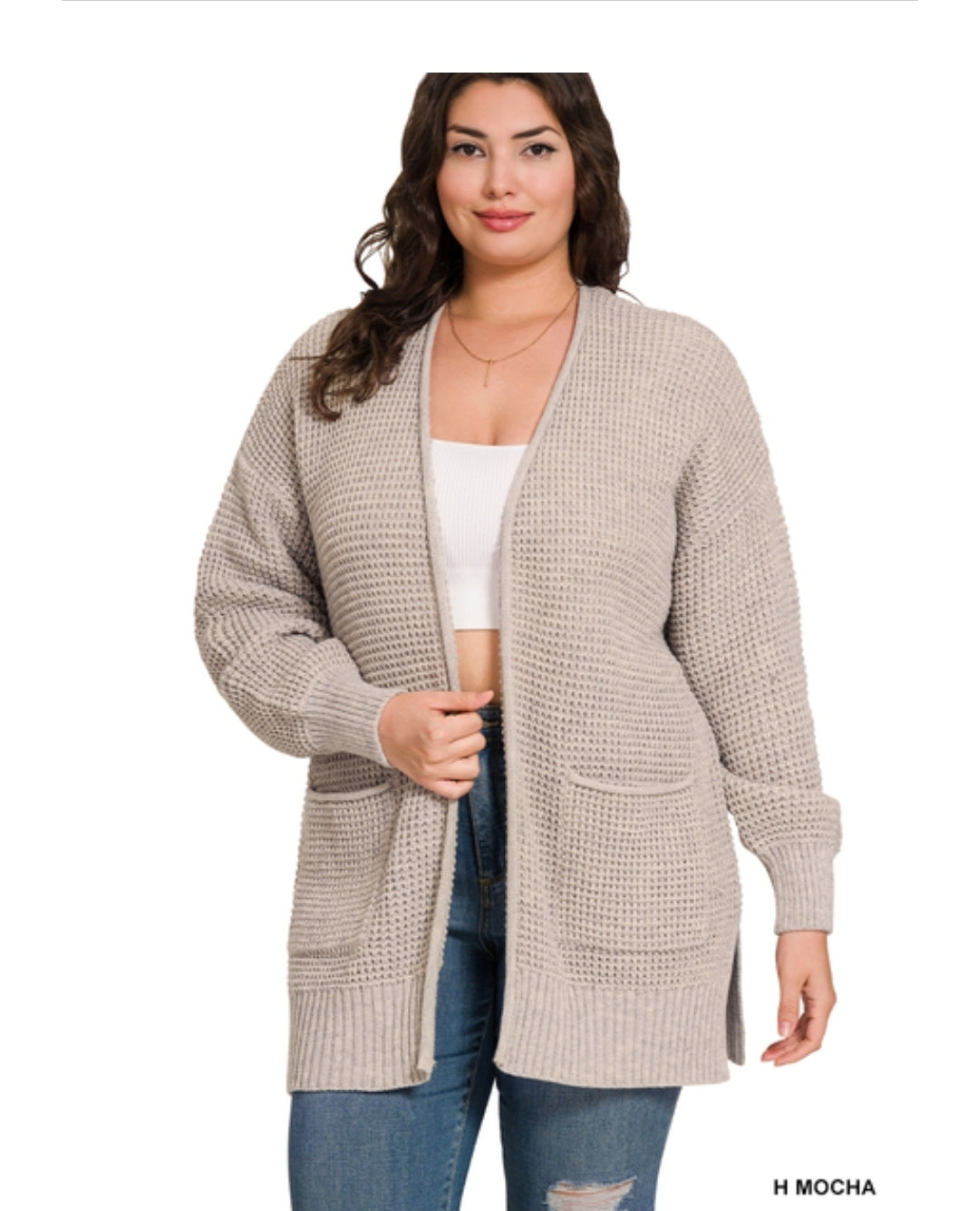 Low gauge waffle open cardigan sweater