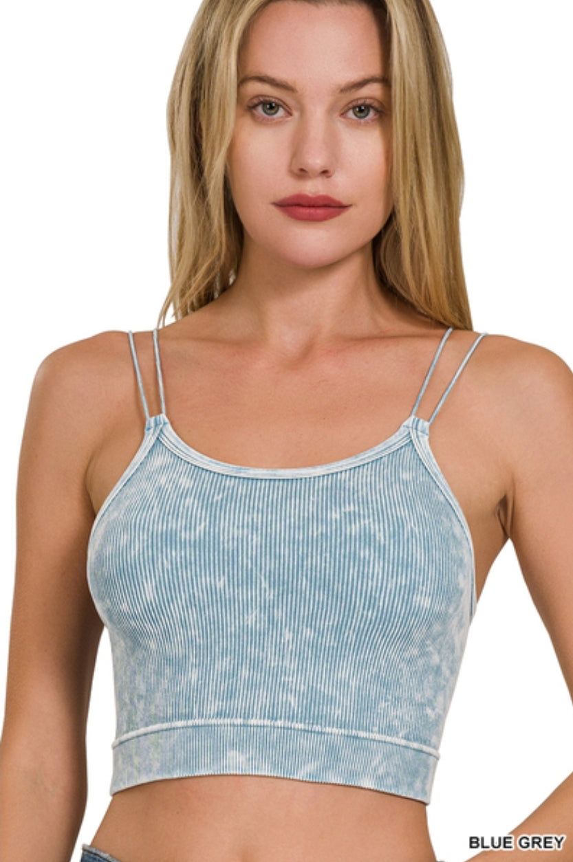 Washed ribbed seamless double strap brami