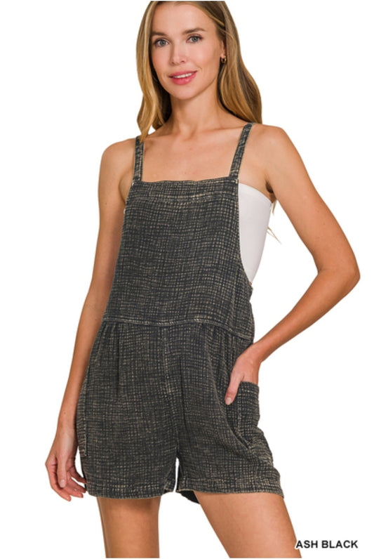 Ash Black Washed double gauze tie back rompers