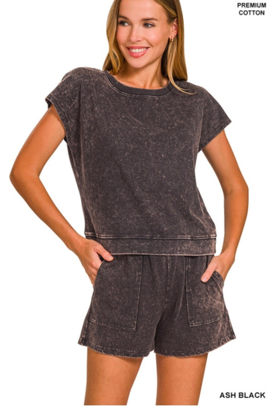 Premium cotton washed sleeveless top & shorts set