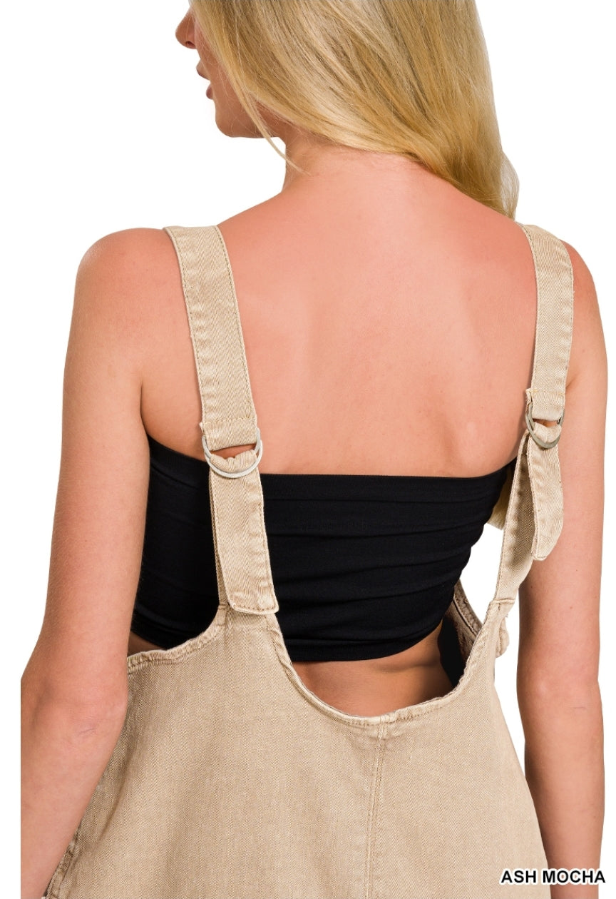 Blackberry Washed adjustable strap romper with pocket