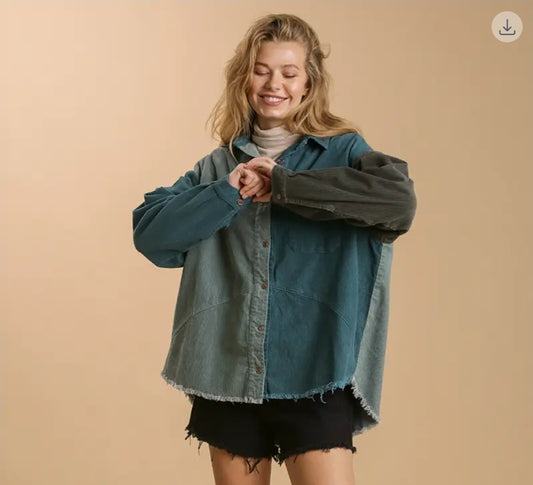 Corduroy Colorblock Button Down